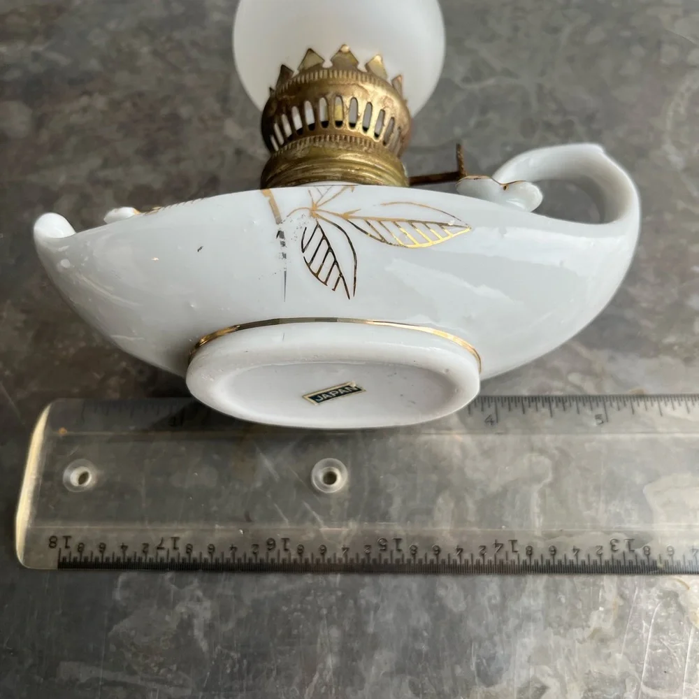 Antique Miniature ‘Aladdin’ Style Oil Finger Lamp with gold leaf design